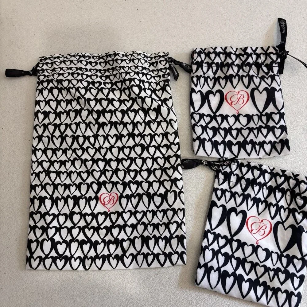 Brighton Heart Jewelry Cloth Gift Bags Lot Of 3 Diffrent Size